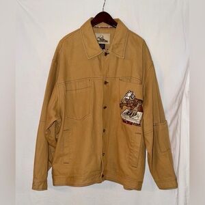 VTG Y2K Raw Blue Canvas Jacket Chore Hip Hop Embroidered DJ Bulldog Oversized